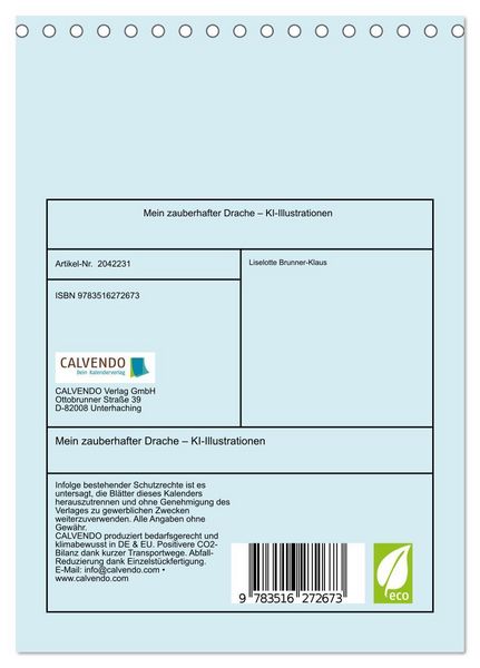 Produktbild: Mein zauberhafter Drache &ndash; KI-Illustrationen (Tischkalender 2026 DIN A5 hoch), CALVENDO Monatskalender