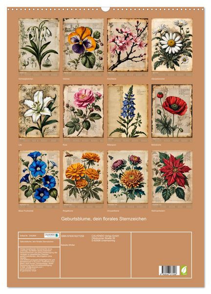 Produktbild: Geburtsblume, dein florales Sternzeichen (Wandkalender 2026 DIN A2 hoch), CALVENDO Monatskalender