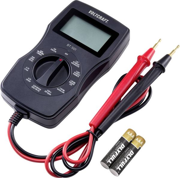 Produktbild: VOLTCRAFT Batterietester BT-501 Messbereich (Batterietester) 1,2 V, 1,5 V, 3 V, 6 V, 3,7 V, 9 V, 12 V Batterie, Akku BT-501