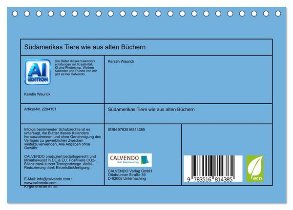 Produktbild: S&uuml;damerikas Tiere wie aus alten B&uuml;chern (Tischkalender 2027 DIN A5 quer), CALVENDO Monatskalender