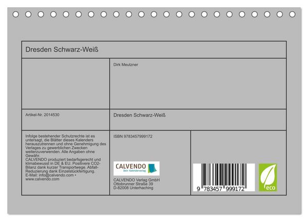 Produktbild: Dresden Schwarz-Wei&szlig; (Tischkalender 2026 DIN A5 quer), CALVENDO Monatskalender