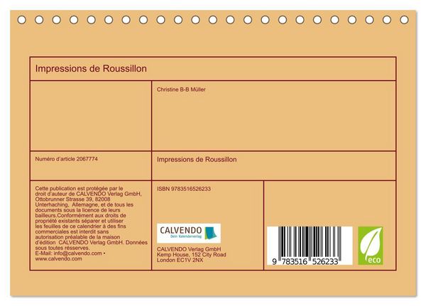 Produktbild: Impressions de Roussillon (Calendrier de bureau 2026 DIN A5 vertical), CALVENDO calendrier mensuel