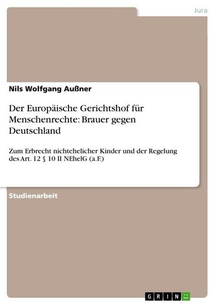 Der Europäische Gerichtshof für Menschenrechte: Brauer gegen Deutschland, Taschenbuch von Nils Wolfgang Aussner, GRIN, 9783656260325