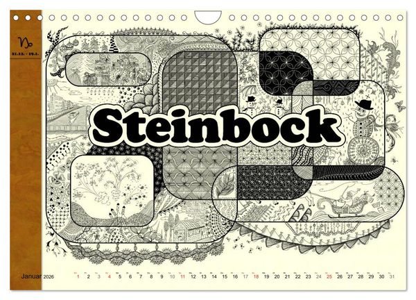 Produktbild: Tangle-Art, Sternzeichen mal anders (Wandkalender 2026 DIN A4 quer), CALVENDO Monatskalender