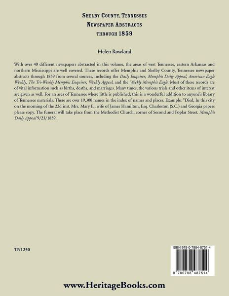 Produktbild: Shelby County, Tennessee, Newspaper Abstracts Through 1859