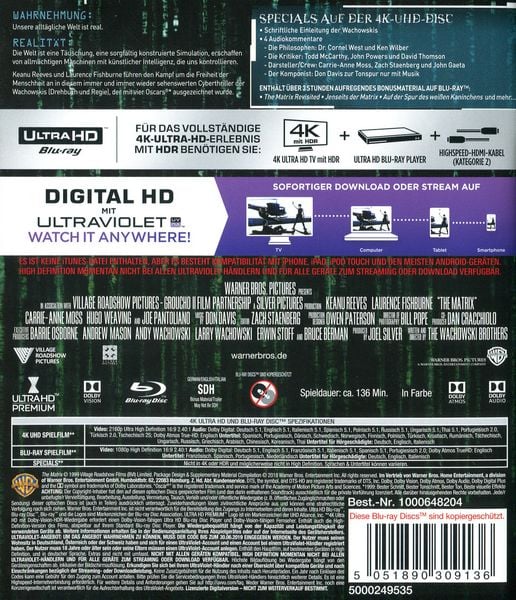 Produktbild: Matrix (4K Ultra HD) (+ 2D-Blu-ray remastered) (+ Bonus-Blu-ray)