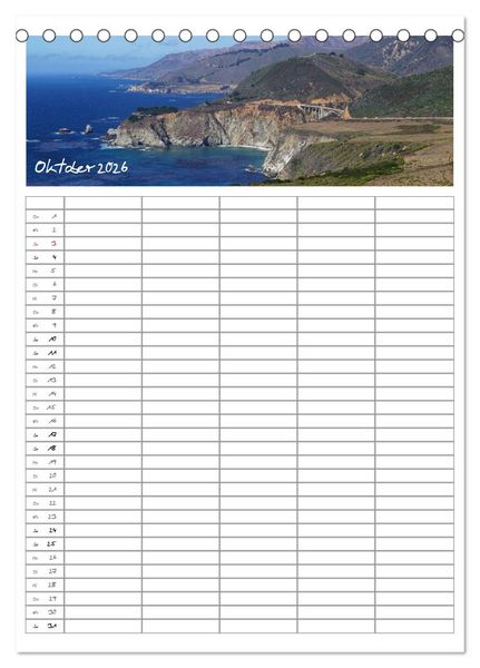 Produktbild: Kalifornien - Familienplaner 2026 (Tischkalender 2026 DIN A5 hoch), CALVENDO Monatskalender