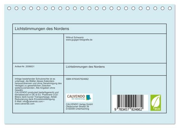 Produktbild: Lichtstimmungen des Nordens (Tischkalender 2026 DIN A5 quer), CALVENDO Monatskalender