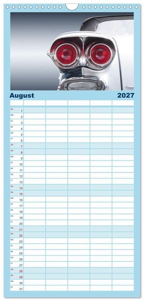 Produktbild: Familienplaner 2027 - US Klassiker Farbenfrohe Heckansichten mit 5 Spalten (Wandkalender, 21 x 45 cm) CALVENDO