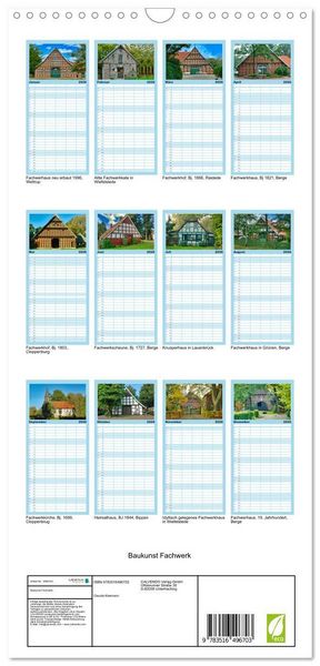 Produktbild: Familienplaner 2026 - Baukunst Fachwerk mit 5 Spalten (Wandkalender, 21 x 45 cm) CALVENDO