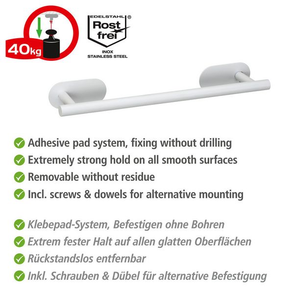 Produktbild: Turbo-Loc&reg; Badetuchstange Uno Mod. Orea White matt, 40 cm, aus rostfreiem Edelstahl