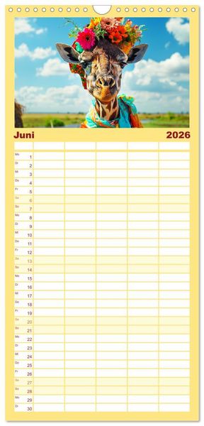 Produktbild: Familienplaner 2026 - Giraffen-Trend. Hals und Stil mit 5 Spalten (Wandkalender, 21 x 45 cm) CALVENDO