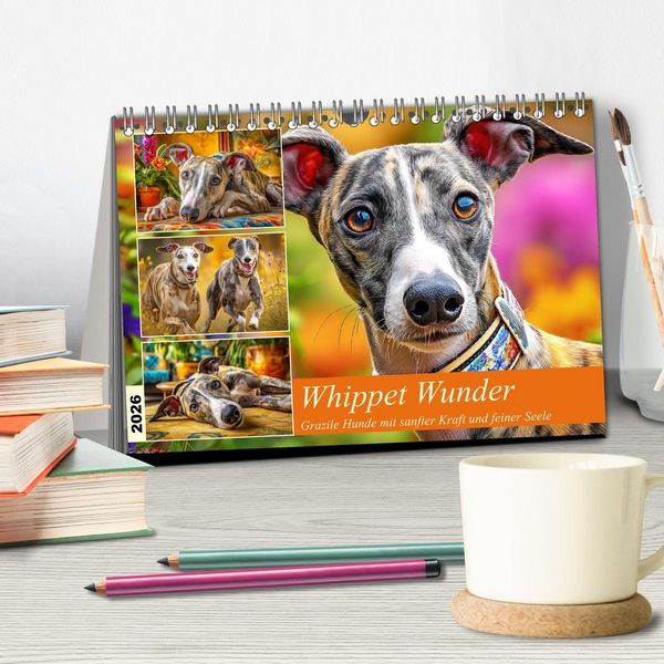 Produktbild: Whippet Wunder. Grazile Hunde mit sanfter Kraft und feiner Seele (Tischkalender 2026 DIN A5 quer), CALVENDO Monatskalender
