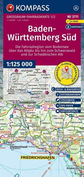 Produktbild: KOMPASS Gro&szlig;raum Fahrradkarte 3711 Baden-W&uuml;rttemberg S&uuml;d, die Fahrradregion vom
