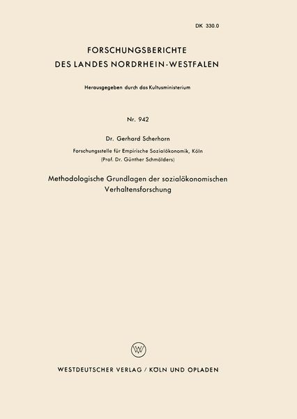 Produktbild: Methodologische Grundlagen der sozial&ouml;konomischen Verhaltensforschung