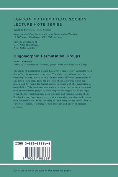 Produktbild: Oligomorphic Permutation Groups