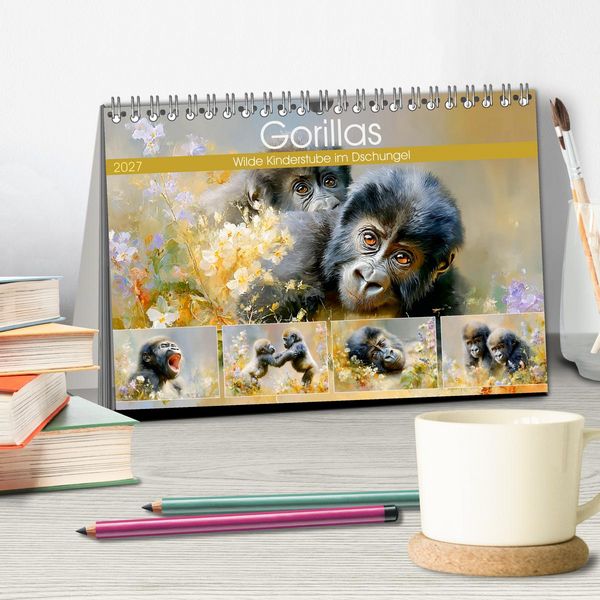 Produktbild: Gorillas. Wilde Kinderstube im Dschungel (Tischkalender 2027 DIN A5 quer), CALVENDO Monatskalender