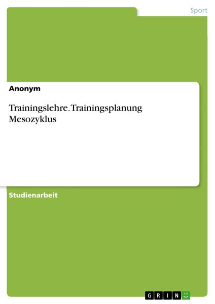 Produktbild: Trainingslehre. Trainingsplanung Mesozyklus