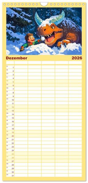 Produktbild: Familienplaner 2026 - Abenteuer mit Dinosauriern - Tolle Dino-Freunde f&uuml;r das Jahr mit 5 Spalten (Wandkalender, 21 x 45 cm) CALVENDO