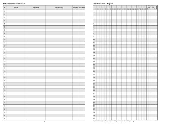 Klassenbuch "Standard", Umschlagfarbe: grün