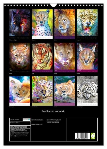 Produktbild: Raubkatzen - Artwork (Wandkalender 2026 DIN A3 hoch), CALVENDO Monatskalender