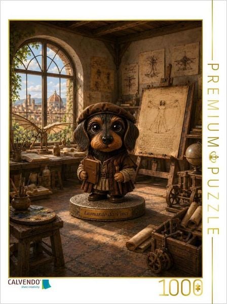 CALVENDO Puzzle Dackel als Leonardo da Vinci | 1000 Teile Lege-Größe 64 × 48 cm Foto-Puzzle für glückliche Stunden