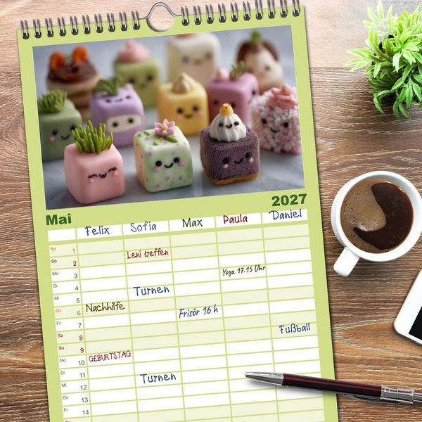 Produktbild: Familienplaner 2027 - Kawaii-Gl&uuml;cksmomente mit 5 Spalten (Wandkalender, 21 x 45 cm) CALVENDO