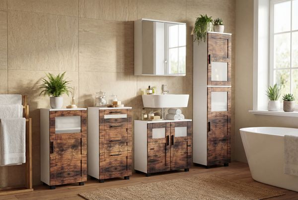 Produktbild: Holz Badschrank Badunterschrank Waschbecken Nilari