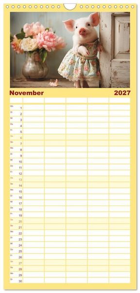Produktbild: Familienplaner 2027 - Vom Gl&uuml;ck, ein Schweinchen zu sein mit 5 Spalten (Wandkalender, 21 x 45 cm) CALVENDO