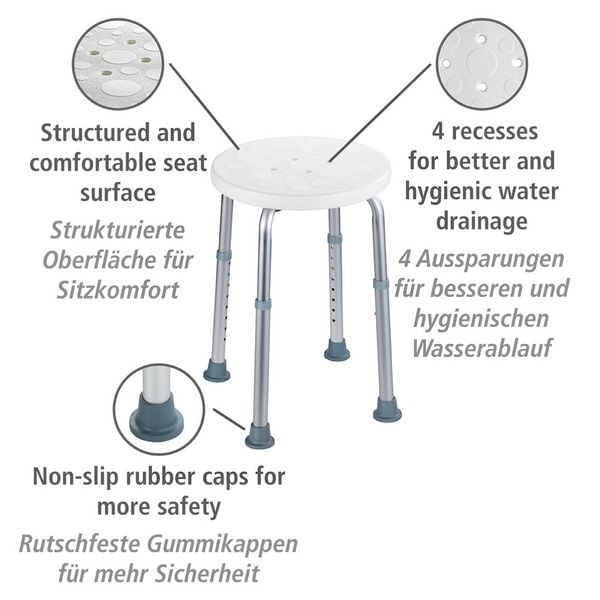 Duschhocker Mod. Secura höhenverstellbar, 120 kg Tragkraft
