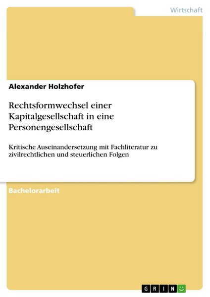 Produktbild: Rechtsformwechsel einer Kapitalgesellschaft in eine Personengesellschaft