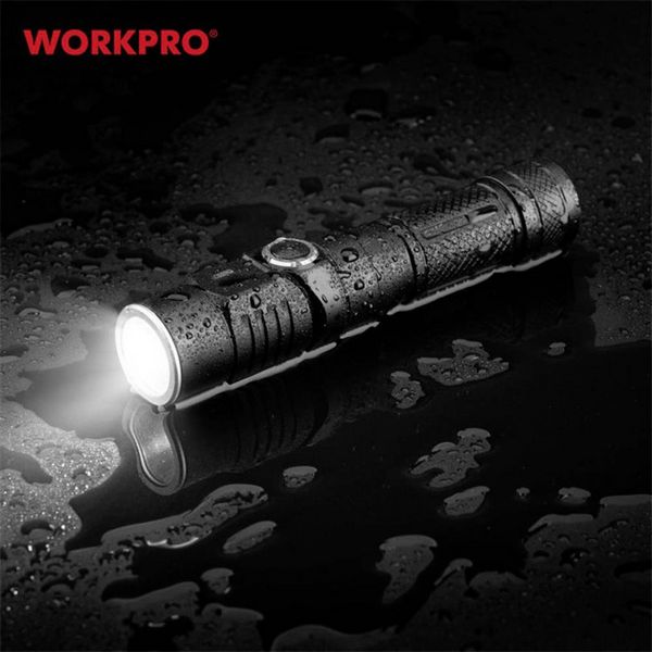 Produktbild: WorkPro Taschenlampe mit Stroboskopmodus, mit Handschlaufe &uuml;ber USB 1100lm 16h 128g