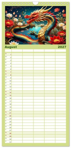Produktbild: Familienplaner 2027 - Drachen - Mystische Wesen mit 5 Spalten (Wandkalender, 21 x 45 cm) CALVENDO