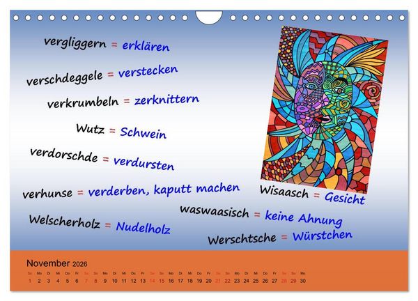 Produktbild: De Hessisch-Kalenner - hessisch babbele lerne in aam Johr (Wandkalender 2026 DIN A4 quer), CALVENDO Monatskalender