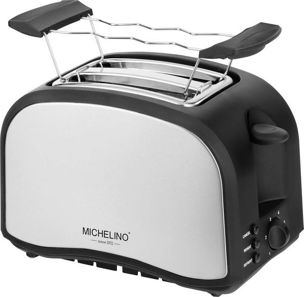 Michelino Toaster 2 Scheiben 800 Watt Edelstahl Toaster Schwarz, Silber