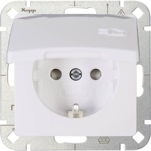 Produktbild: Kopp 1fach Einsatz Schutzkontakt-Steckdose mit Klappdeckel HK05 Arktis-Wei&szlig; 920802008 1 St.