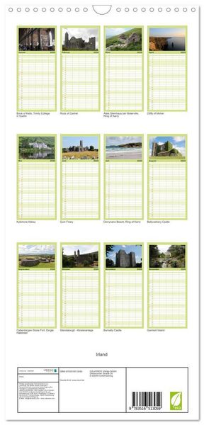 Produktbild: Familienplaner 2026 - Irland mit 5 Spalten (Wandkalender, 21 x 45 cm) CALVENDO