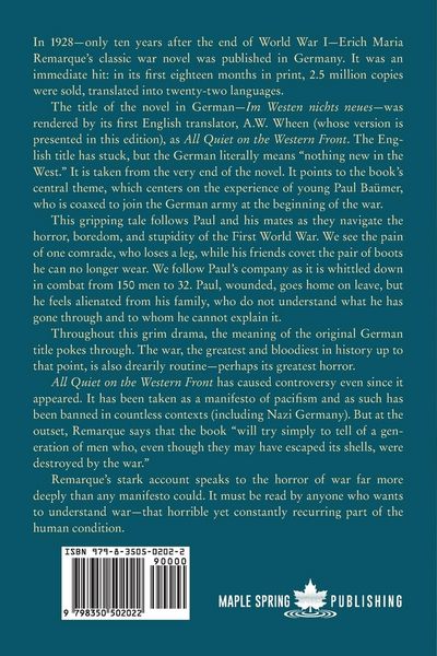 Produktbild: All Quiet on the Western Front (Original Classic Translation by Arthur Wesley Wheen)