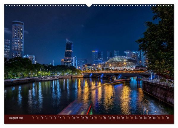 Produktbild: Nachtansichten Singapur City (hochwertiger Premium Wandkalender 2026 DIN A2 quer), Kunstdruck in Hochglanz