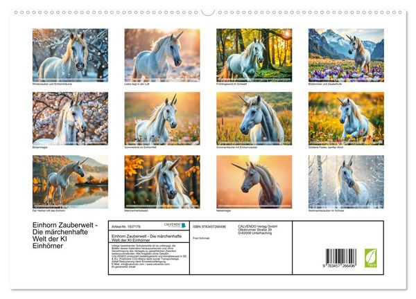 Produktbild: Einhorn Zauberwelt - Die m&auml;rchenhafte Welt der KI Einh&ouml;rner (hochwertiger Premium Wandkalender 2026 DIN A2 quer), Kunstdruck in Hochglanz