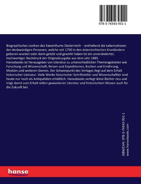 Produktbild: Biographisches Lexikon des Kaiserthums Oesterreich