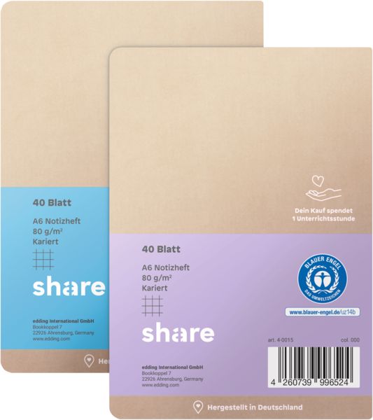Produktbild: share Notizheft A6 kariert pastellblau-lavendel