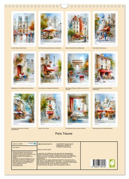 Produktbild: Paris Tr&auml;ume (Wandkalender 2027 DIN A3 hoch), CALVENDO Monatskalender