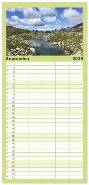 Produktbild: Familienplaner 2026 - Alpenauszeit - Bergpause f&uuml;rs Herz mit 5 Spalten (Wandkalender, 21 x 45 cm) CALVENDO