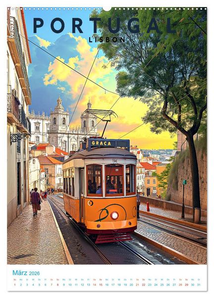 Produktbild: Portugal - Old School Poster Style (hochwertiger Premium Wandkalender 2026 DIN A2 hoch), Kunstdruck in Hochglanz