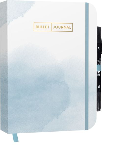 Produktbild: Bullet Journal "Watercolor Blue" 05 mit original Tombow TwinTone Dual-Tip Marker 33 black