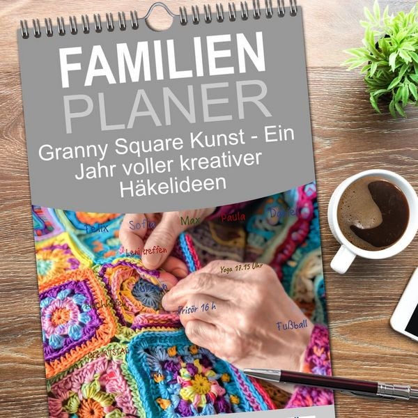 Produktbild: Familienplaner 2026 - Granny Square Kunst - Ein Jahr voller kreativer H&auml;kelideen mit 5 Spalten (Wandkalender, 21 x 45 cm) CALVENDO