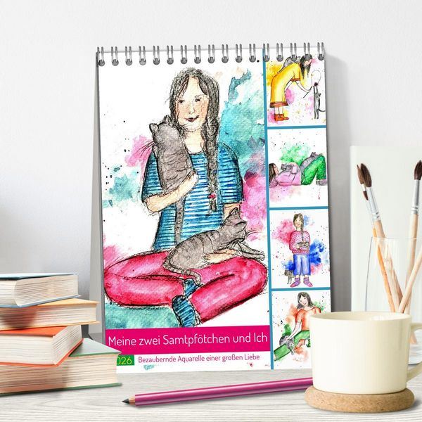 Produktbild: Meine zwei Samtpf&ouml;tchen und Ich - Bezaubernde Aquarelle einer gro&szlig;e Liebe (Tischkalender 2026 DIN A5 hoch), CALVENDO Monatskalender