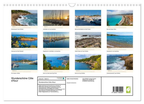 Produktbild: Wundersch&ouml;ne C&ocirc;te d'Azur (Wandkalender 2026 DIN A3 quer), CALVENDO Monatskalender