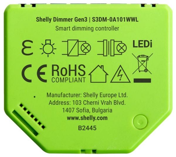Produktbild: Shelly Dimmer Gen3 Dimmaktor Wi-Fi, Bluetooth